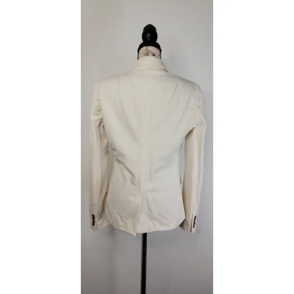 J CREW Thompson Blazer Womens SZ 0 Bi Stretch Schoolboy Jacket Ecru A03651